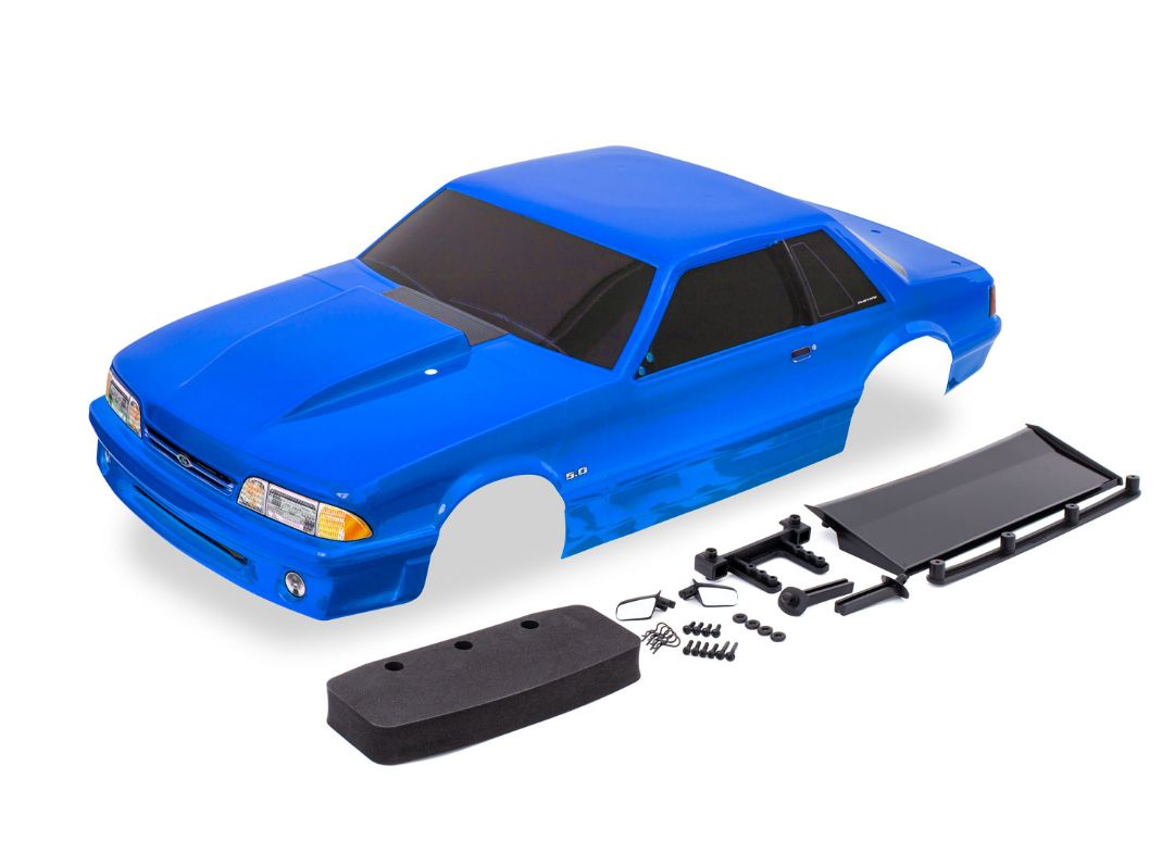 Traxxas Body, Ford Mustang, Fox Body, Blue (Painted, Decals Applied) (Includes Side Mirrors, Wing, Wing Retainer, Rear Body Mount Posts, Foam Body Bumper, & Mounting Hardware)