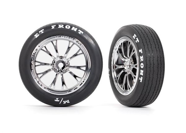 Traxxas Tires & wheels, assembled, glued (Weld chrome wheels, tires, foam inserts) (front) (2)