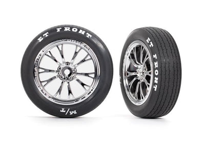 Traxxas Tires & wheels, assembled, glued (Weld chrome wheels, tires, foam inserts) (front) (2)