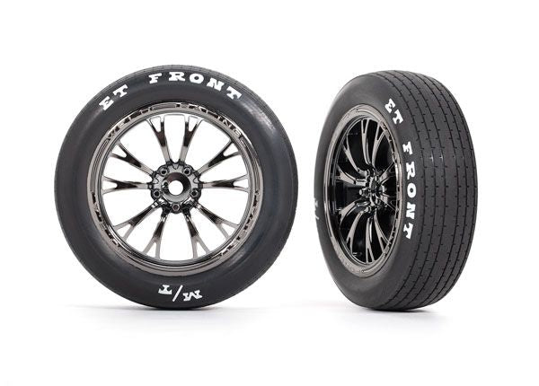 Traxxas Tires & wheels, assembled, glued (Weld black chrome wheels, tires, foam inserts) (front) (2)