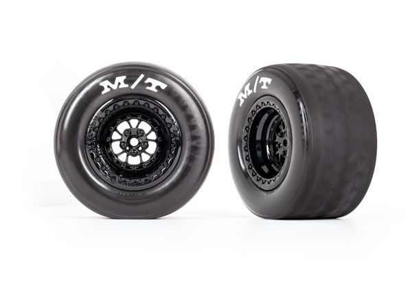 Traxxas Tires & wheels, assembled, glued (Weld gloss black wheels, tires, foam inserts) (rear) (2)