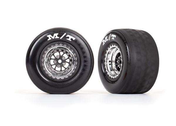 Traxxas Tires & wheels, assembled, glued (Weld chrome with black wheels, tires, foam inserts) (rear) (2)