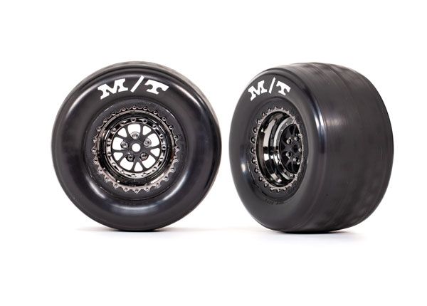 Traxxas Tires & wheels, assembled, glued (Weld black chrome wheels, tires, foam inserts) (rear) (2)