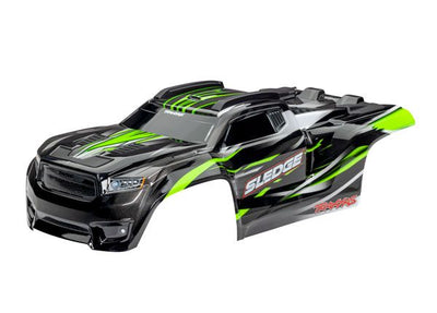 Traxxas Body, Sledge, green/ window, grille, lights decal sheet (assembled with front & rear body mounts and rear body support for clipless mounting)