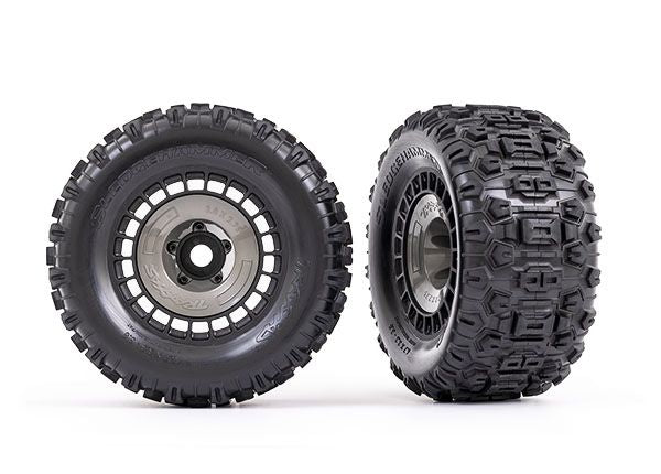 Traxxas Tires And Wheels, Assembled, Glued (3.8" Black Wheels, Gray Wheel Covers, Sledgehammer Tires, Foam Inserts) (2)